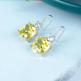 Yellow Square Stud Earrings Zircon Banquet Jewelry