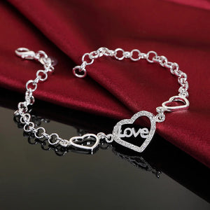 925 Silver Crystal LOVE Heart Bracelet Wedding Party Gift