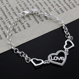 925 Silver Crystal LOVE Heart Bracelet Wedding Party Gift