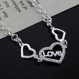 925 Silver Crystal LOVE Heart Bracelet Wedding Party Gift