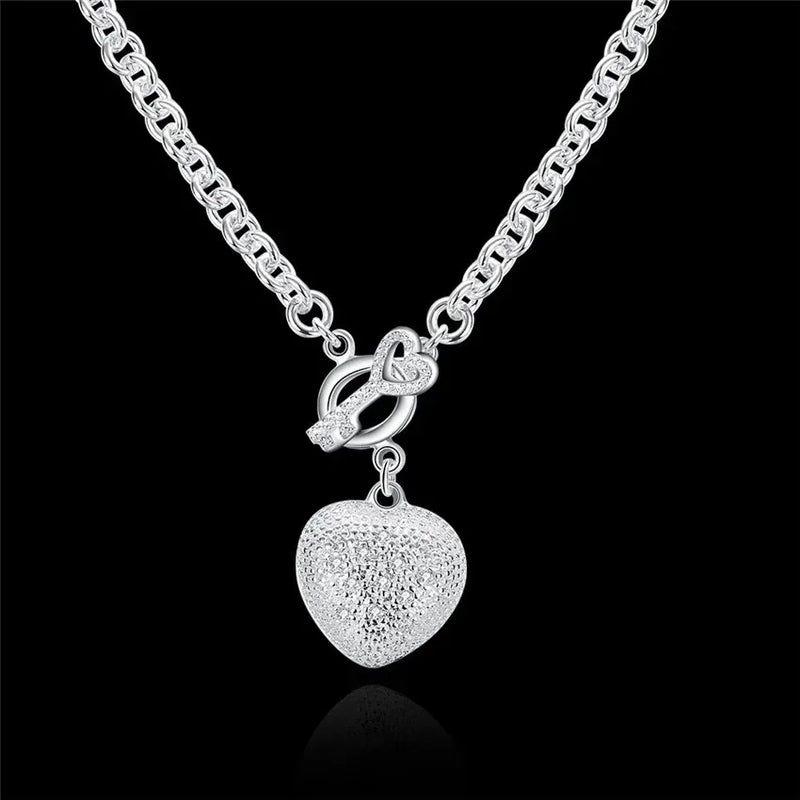 Crystal Heart Key Necklace 925 Silver Jewelry for Women