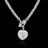 Crystal Heart Key Necklace 925 Silver Jewelry for Women