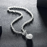 Crystal Heart Key Necklace 925 Silver Jewelry for Women