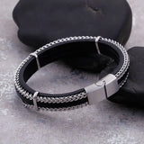 Hot Titanium Steel Braided Leather Bangle Bracelet Jewelry