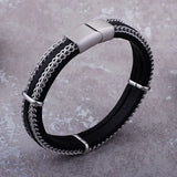 Hot Titanium Steel Braided Leather Bangle Bracelet Jewelry