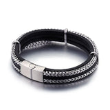 Hot Titanium Steel Braided Leather Bangle Bracelet Jewelry