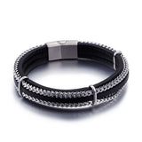 Hot Titanium Steel Braided Leather Bangle Bracelet Jewelry