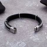 Hot Titanium Steel Braided Leather Bangle Bracelet Jewelry