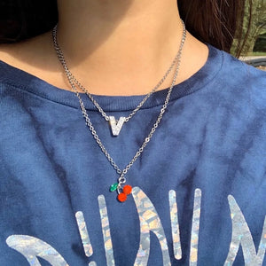 Y2K Red Cherry Necklace Titanium Steel Pendant