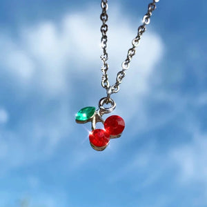 Y2K Red Cherry Necklace Titanium Steel Pendant