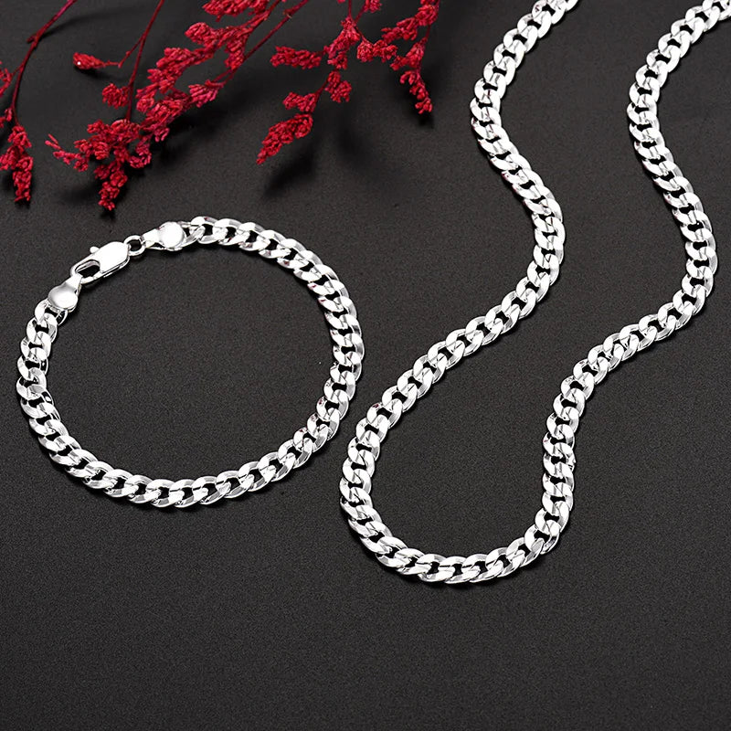 925 Sterling Silver Charm Chain Bracelets & Necklaces Set
