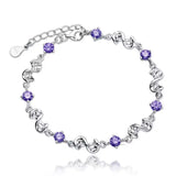 925 Silver Purple Crystal Lucky Clover Bracelet 17CM+4CM