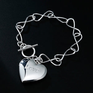 925 Silver LOVE Heart Frame Bracelets Wedding Jewelry