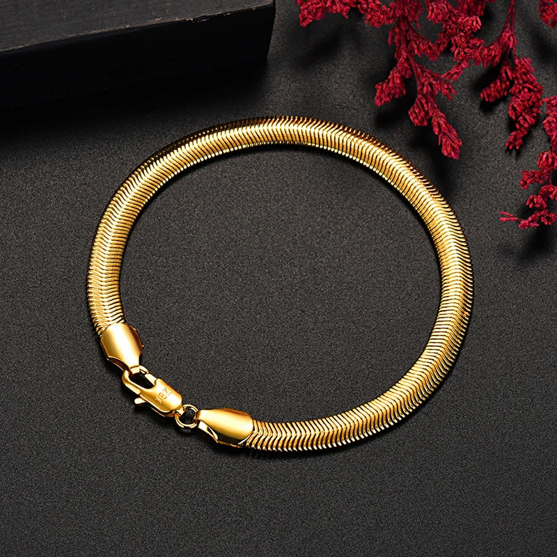 925 Silver Plated 18K 6MM Snake Bone Chain Bracelet Men Women Jewelry