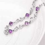 925 Silver Purple Crystal Clover Bracelet 17CM+4CM