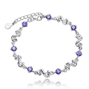 925 Silver Purple Crystal Clover Bracelet 17CM+4CM