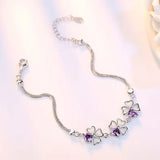 925 Silver Purple Crystal Clover Bracelet 17CM+4CM