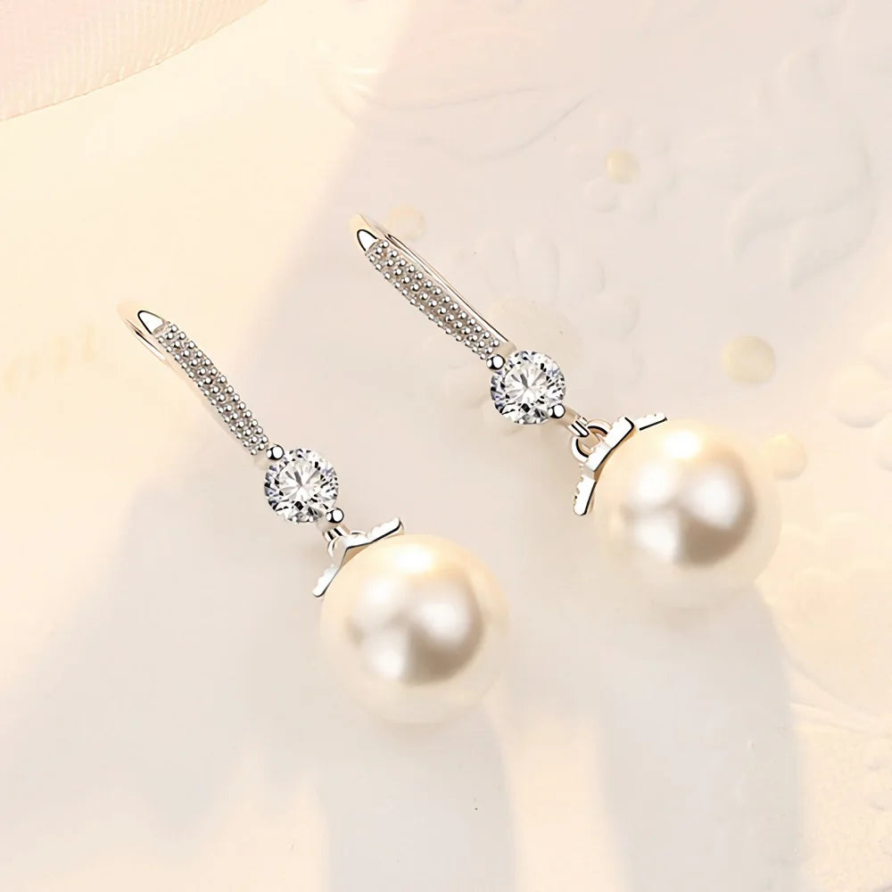 Silver Crystal Pearl Earrings for Women Jewelry Party Wedding Accessory