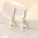Silver Crystal Pearl Earrings for Women Jewelry Party Wedding Accessory