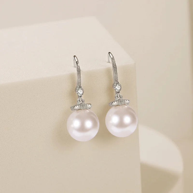 Silver Crystal Pearl Earrings for Women Jewelry Party Wedding Accessory