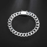 925 Sterling Silver Men's Chain Bracelet 10MM Wedding Party Jewelry