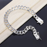 925 Sterling Silver Men's Chain Bracelet 10MM Wedding Party Jewelry