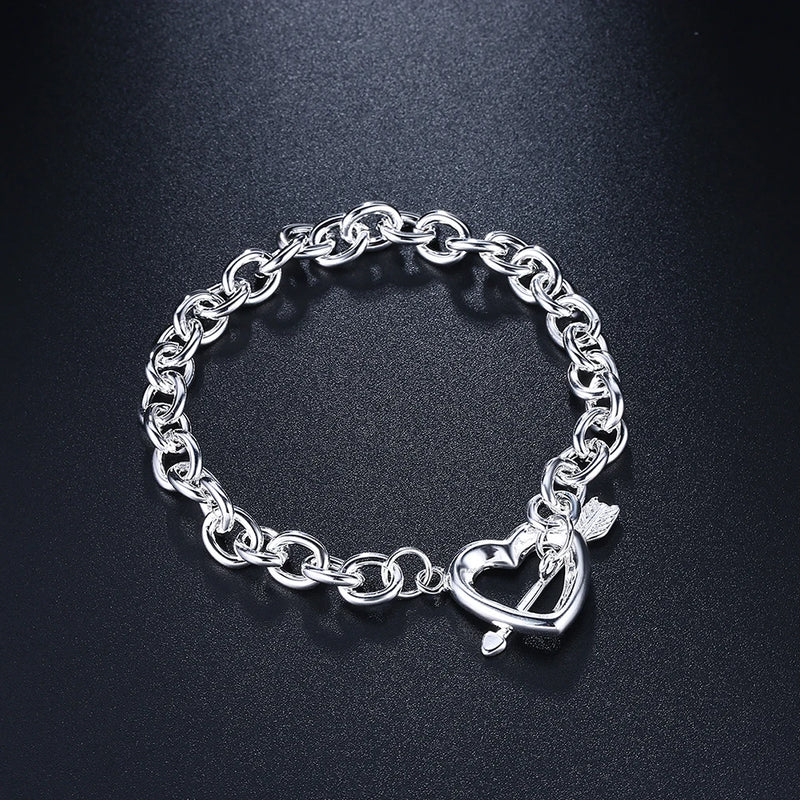 925 Silver Arrow Heart Chain Bracelet for Women