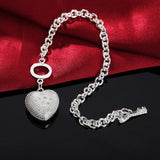 925 Silver Bracelet Crystal Heart Key Women Wedding Jewelry