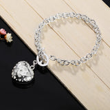 925 Silver Bracelet Crystal Heart Key Women Wedding Jewelry