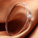 925 Silver Bracelet for Women Flower Bangle Adjustable Jewelry