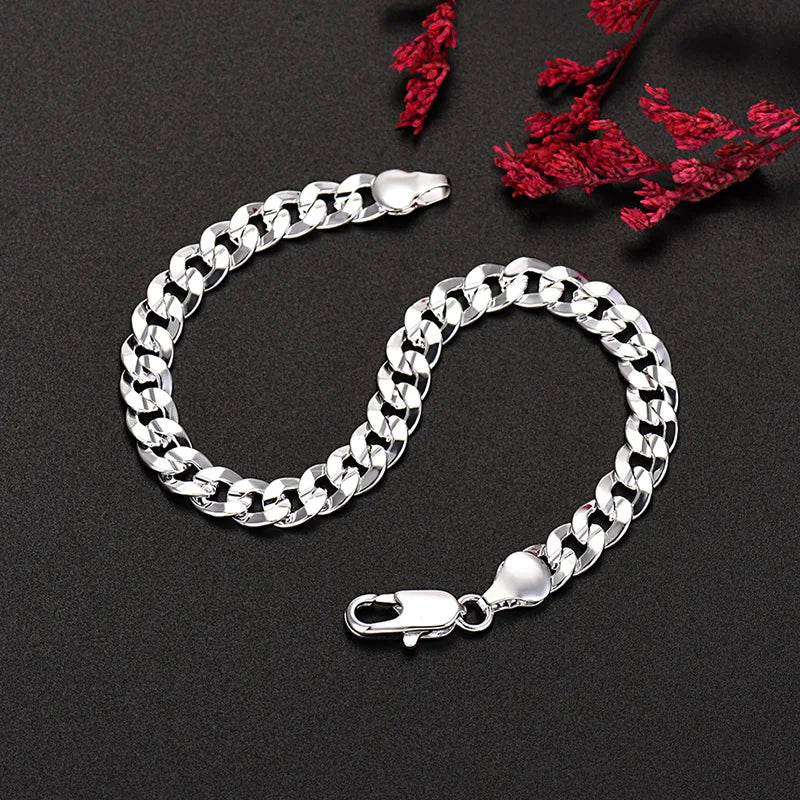 925 Sterling Silver 7MM Chain Bracelets for Men Women