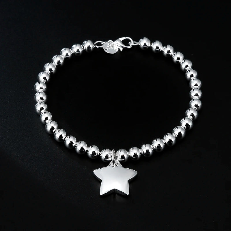 925 Silver Bead Chain Star Bracelet Wedding Party Jewelry