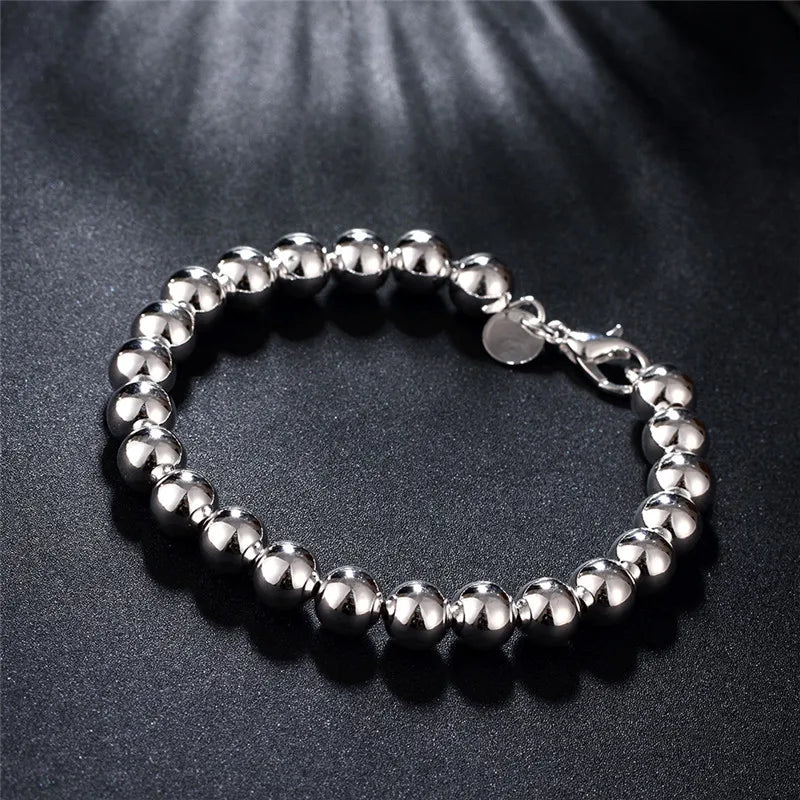 925 Silver Beads Chain Bracelet Wedding Christmas Jewelry