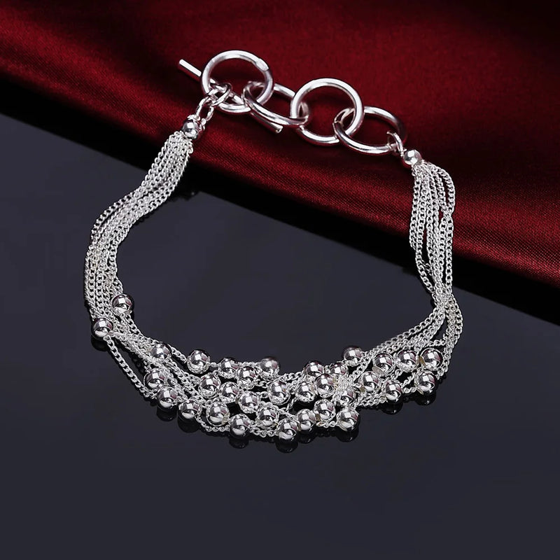 925 Silver Bracelets Tassel Chain Beads Wedding Party