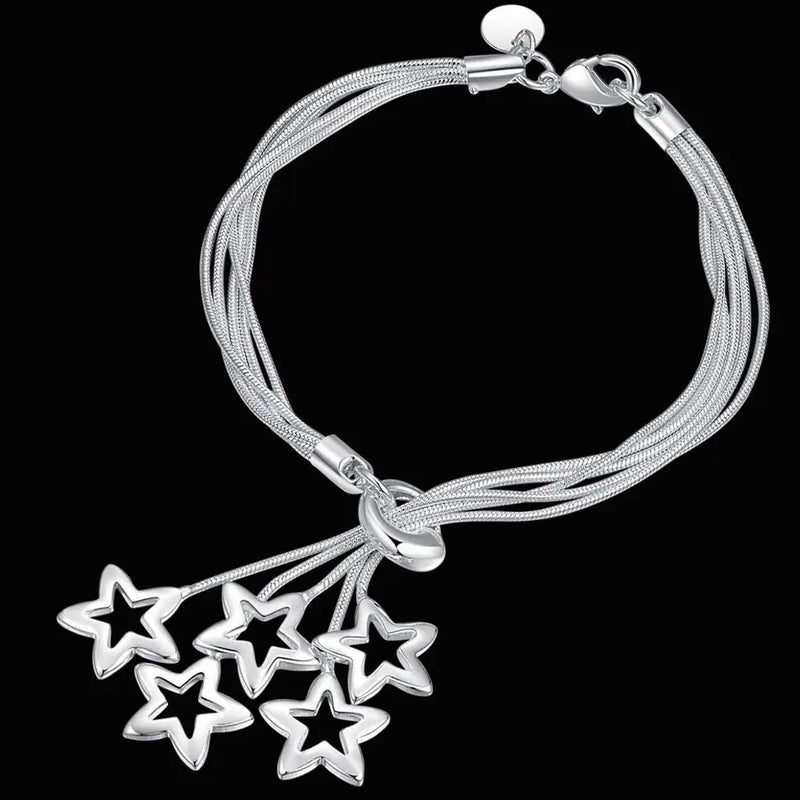 925 Silver Bracelet Snake Chain Stars Wedding Party Christmas Gift