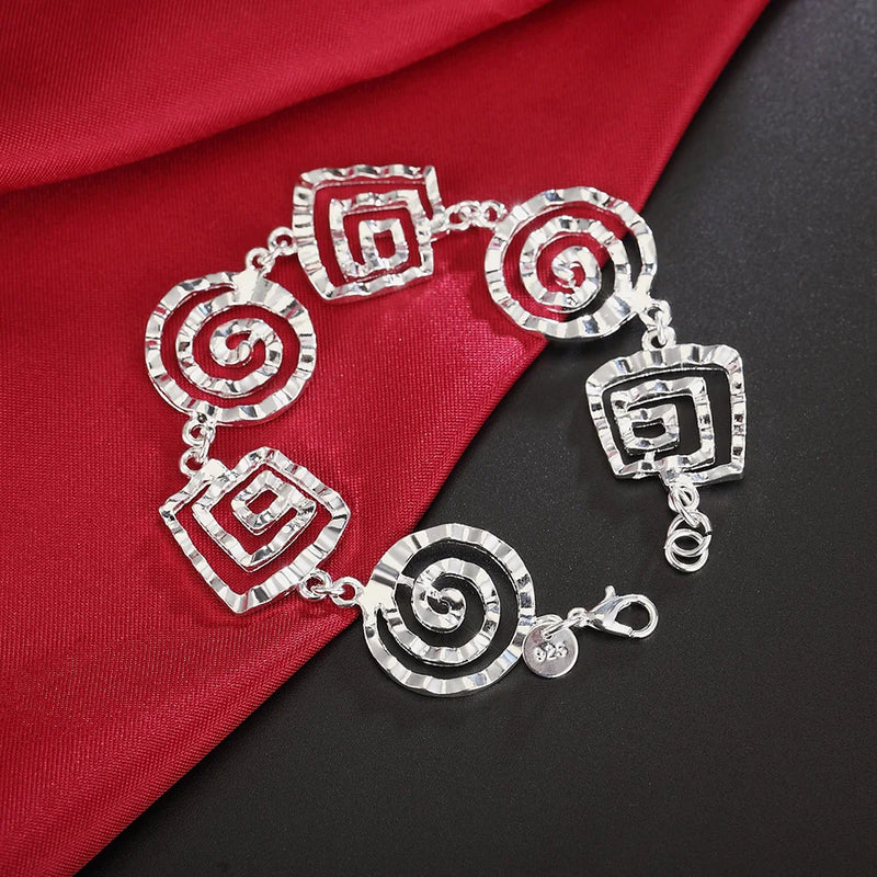 925 Silver Bracelet Spiral Circle Chain Wedding Jewelry