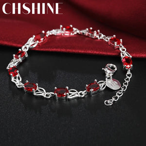925 Silver Bracelets Wild Red Crystal Chain Lady Wedding Party Christmas