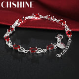 925 Silver Bracelets Wild Red Crystal Chain Lady Wedding Party Christmas