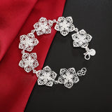 925 Silver Bracelets for Women Flower Chain Wedding Christmas Jewelry