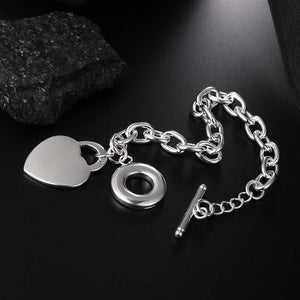 925 Sterling Silver Heart Bracelet Women Wedding Jewelry