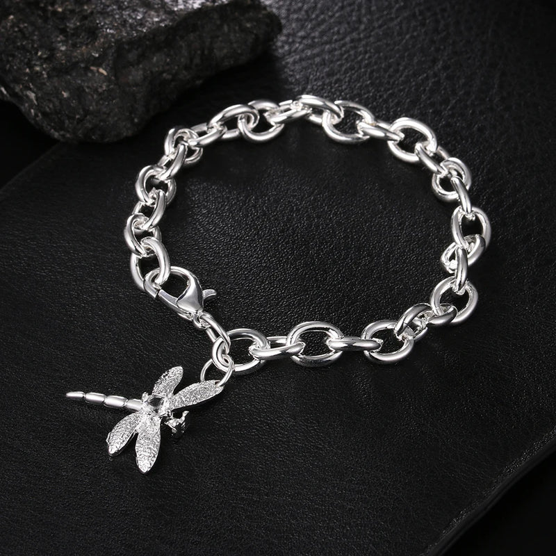 925 Silver Bracelet with Zircon Dragonfly Chain for Women