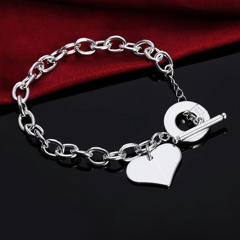 925 Silver Bracelet Heart Chain Christmas Jewelry