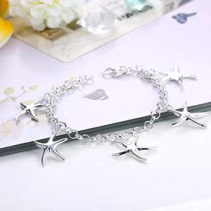 925 Sterling Silver Starfish Chain Bracelet for Women Wedding Party Gift Jewelry