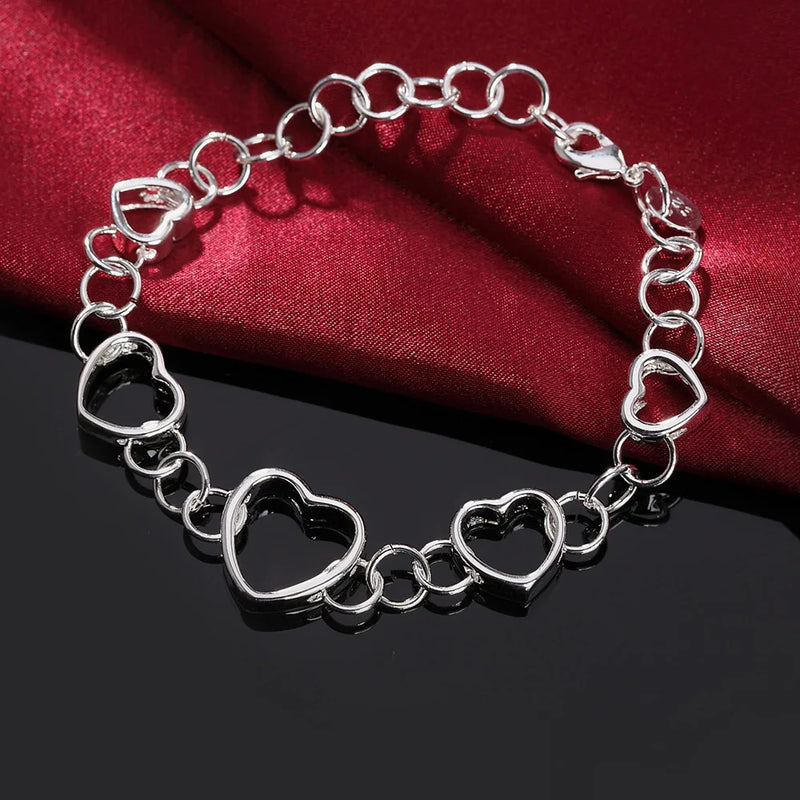 925 Silver Heart Bracelets Wedding Party Christmas Gift
