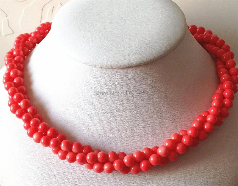 6mm 3-Row Pink Shell Pearl Necklace 18'' Handmade Jewelry Making