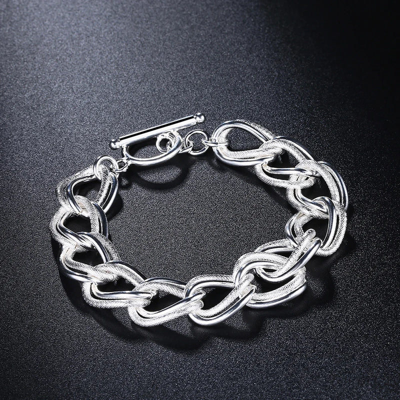 925 Silver Double Twist Chain Bracelet for Women