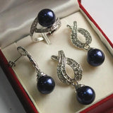 Silver Plated Shell Pearl Pendant Earring Ring Set