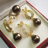 Silver Plated Shell Pearl Pendant Earring Ring Set