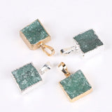 Green Dongling Stone Pendant Necklace for Women, Square Sweater Chain Accessory