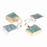 Green Dongling Stone Pendant Necklace for Women, Square Sweater Chain Accessory